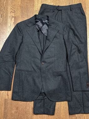 Spier & Mackay Flannel Wool Dark Gray 2 Piece Suit Set Blazer Pants Mens 38